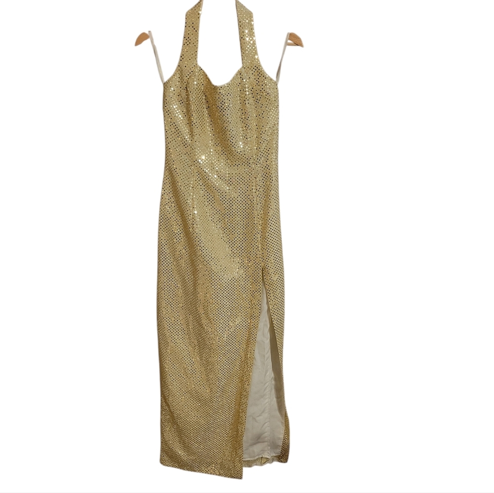 Vintage Jessica McClintock Gunne Sax Gold Sequin Maxi Dress